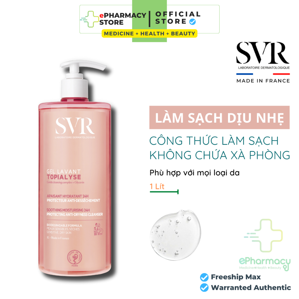 Sữa Tắm & Rửa Mặt SVR Topialyse Gel Lavant - Gel Tắm & Rửa Mặt Không Chứa Xà Phòng