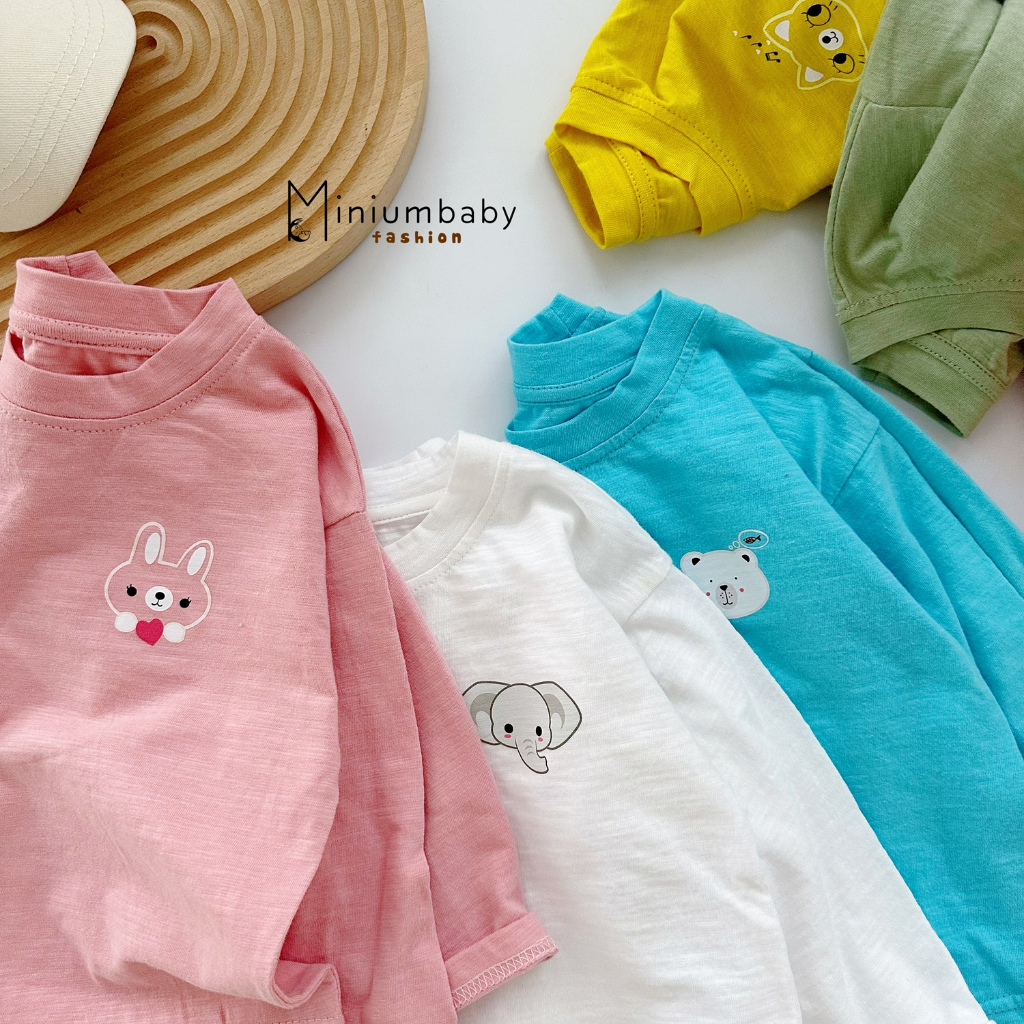 Áo thu đông cho bé chất vải cotton có hình động vật dễ thương màu basic Miniumbaby A1654