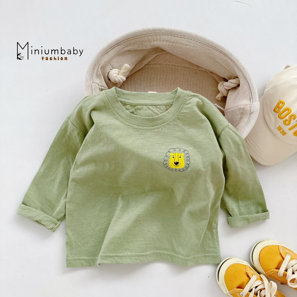 Áo thu đông cho bé chất vải cotton có hình động vật dễ thương màu basic Miniumbaby A1654