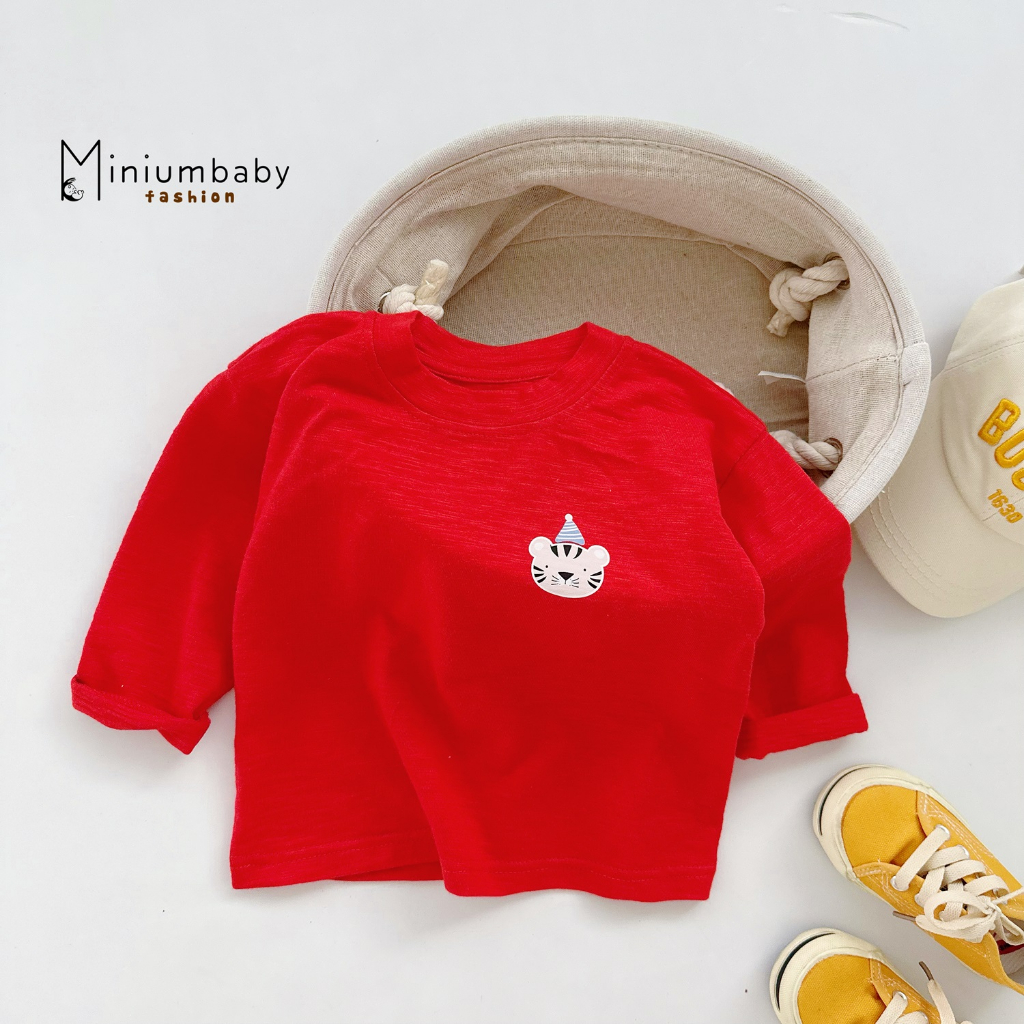 Áo thu đông cho bé chất vải cotton có hình động vật dễ thương màu basic Miniumbaby A1654