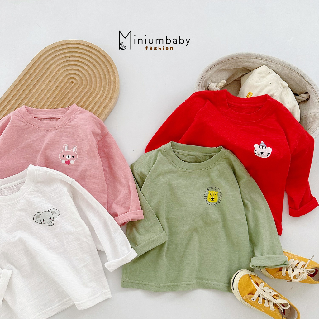 Áo thu đông cho bé chất vải cotton có hình động vật dễ thương màu basic Miniumbaby A1654