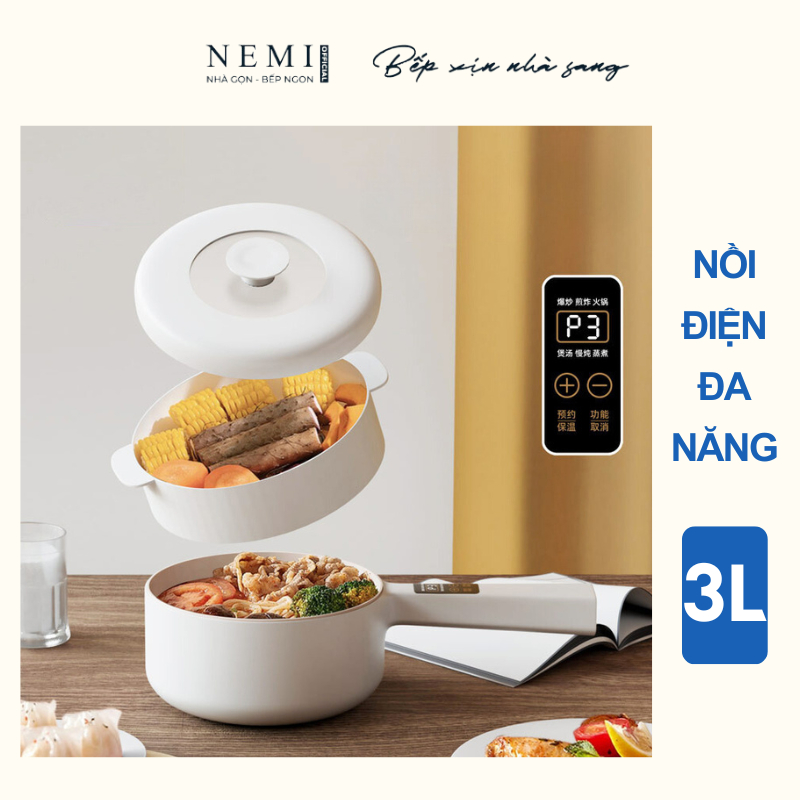 Nồi điện đa năng dung tích 3L NEMI kèm khay hấp 2,4L