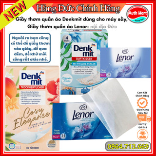 Giấy thơm quần áo Denkmit dùng cho máy sấy, giấy thơm quần áo Lenor- nội địa Đức