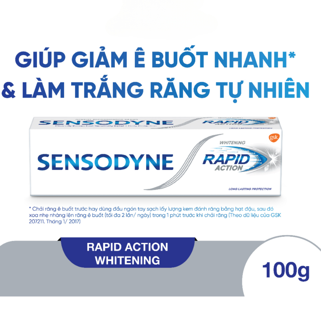 Kem đánh răng SENSODYNE Rapid Action/ Rapid Action Whitening - giúp giảm ê buốt nhanh, trắng sáng tự nhiên 100g