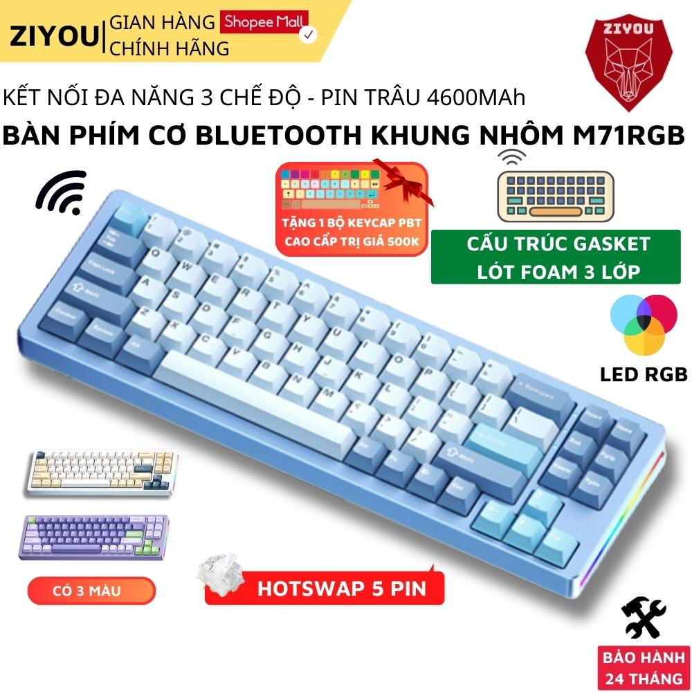 Bàn Phím Cơ Không Dây Bluetooth Cao Cấp Ziyou M71 Khung Nhôm CNC LED RGB, 3 MODE, Plate PC, Hotswap 5 Pin