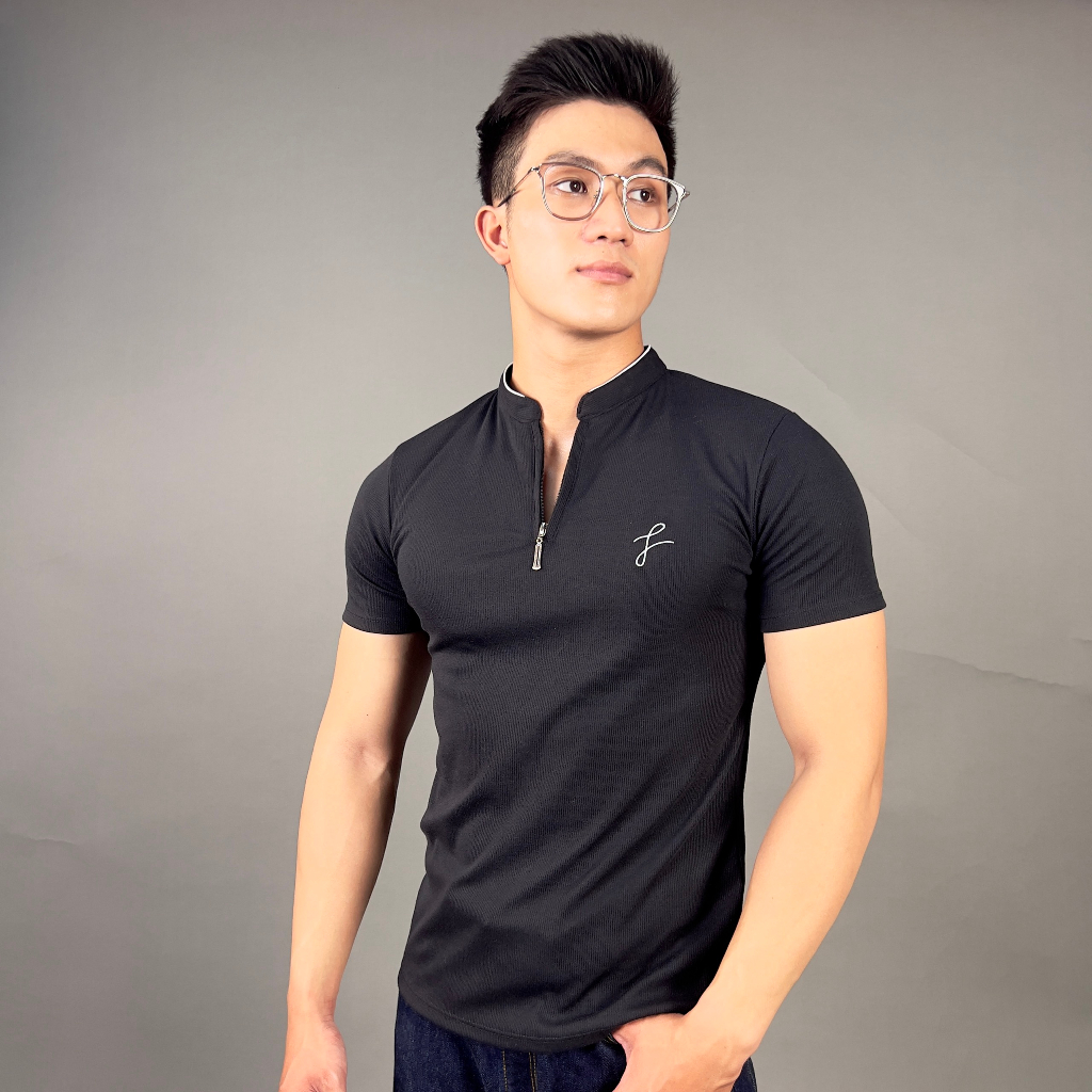Áo body FLO MENSWEAR barto CH2 dây kéo thêu chất thun gân, áo nam cổ trụ thoáng mát