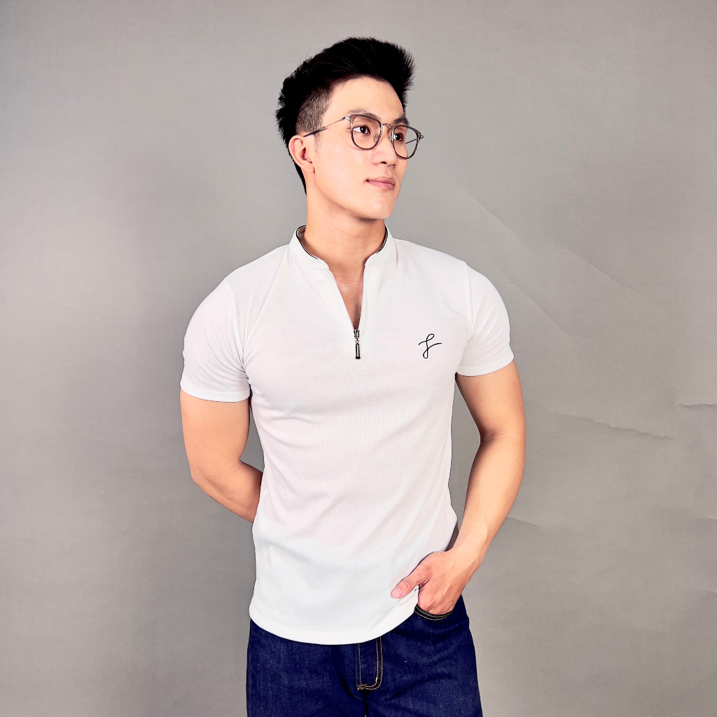 Áo body FLO MENSWEAR barto CH2 dây kéo thêu chất thun gân, áo nam cổ trụ thoáng mát