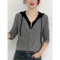 Áo thời trang thu đông nữ dài tay, có mũ, thời trang Hàn Quốc, chất nỉ da cá