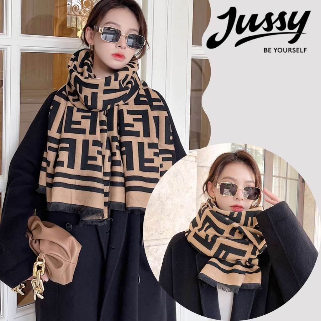 Khăn Choàng Cổ FF Jussy Official Khăn Len Dày Màu Nâu Đen Họa Tiết Hot Trend  Chất Len Dày Ấm Áp Dài 180x90cm