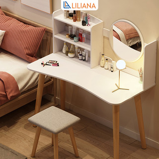 Bàn trang điểm gương tròn có kệ để đồ thông minh thương hiệu Liliana - LP84