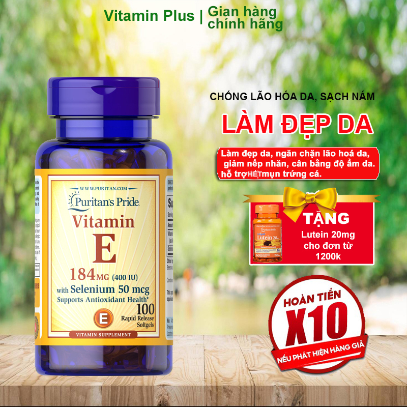 Viên uống bổ sung Vitamin E giúp đẹp da, chống lão hóa, hỗ trợ tim mạch Puritan's Pride Vitamin E-40