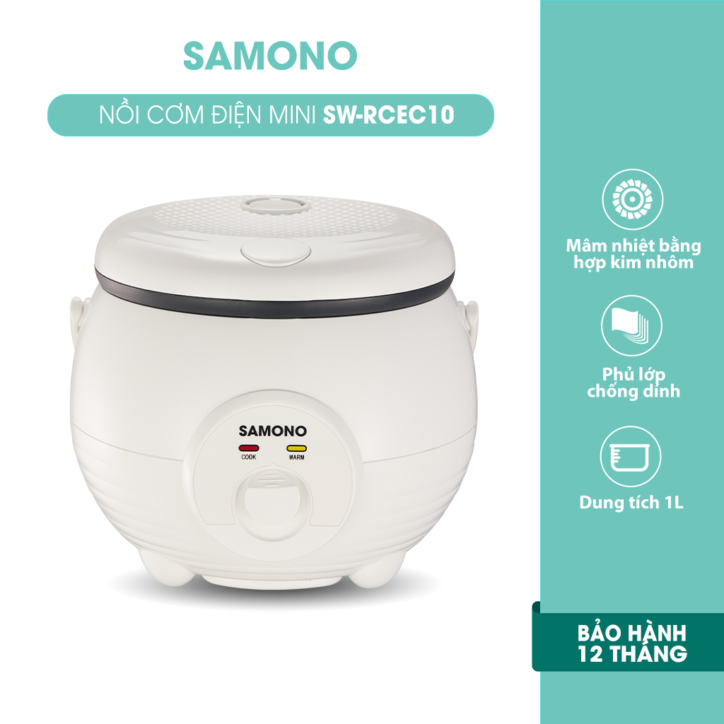 (BH 1 Năm)Samono Nồi cơm điện 1L 500W cho 2 người, nấu cơm nhanh chóng, thích hợp văn phòng ký túc xá SW-RCEC10