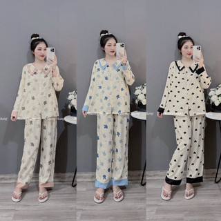 Bộ Bầu Sau Sinh Chất Đũi Hàn Siêu Mềm, Mát Thiết Kế Vén Áo Cho Con Bú Cao Cấp (Free Size 45-65kg)