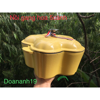 ( Mới) Nồi gang hoa vàng 22cm- nắp gang - sử dụng bếp từ, gas…
