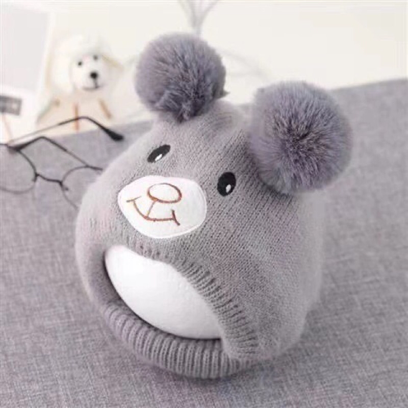 Mũ nón len mặt gấu quả bông dễ thương cho bé 6-36m