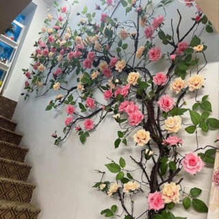 Dây leo hoa hồng cao cấp dài 1m7 dây leo giả trang trí ban công nội thất