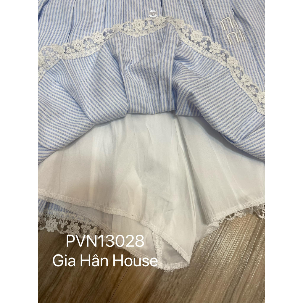 Bộ áo xanh sọc meo meo - xanh dương