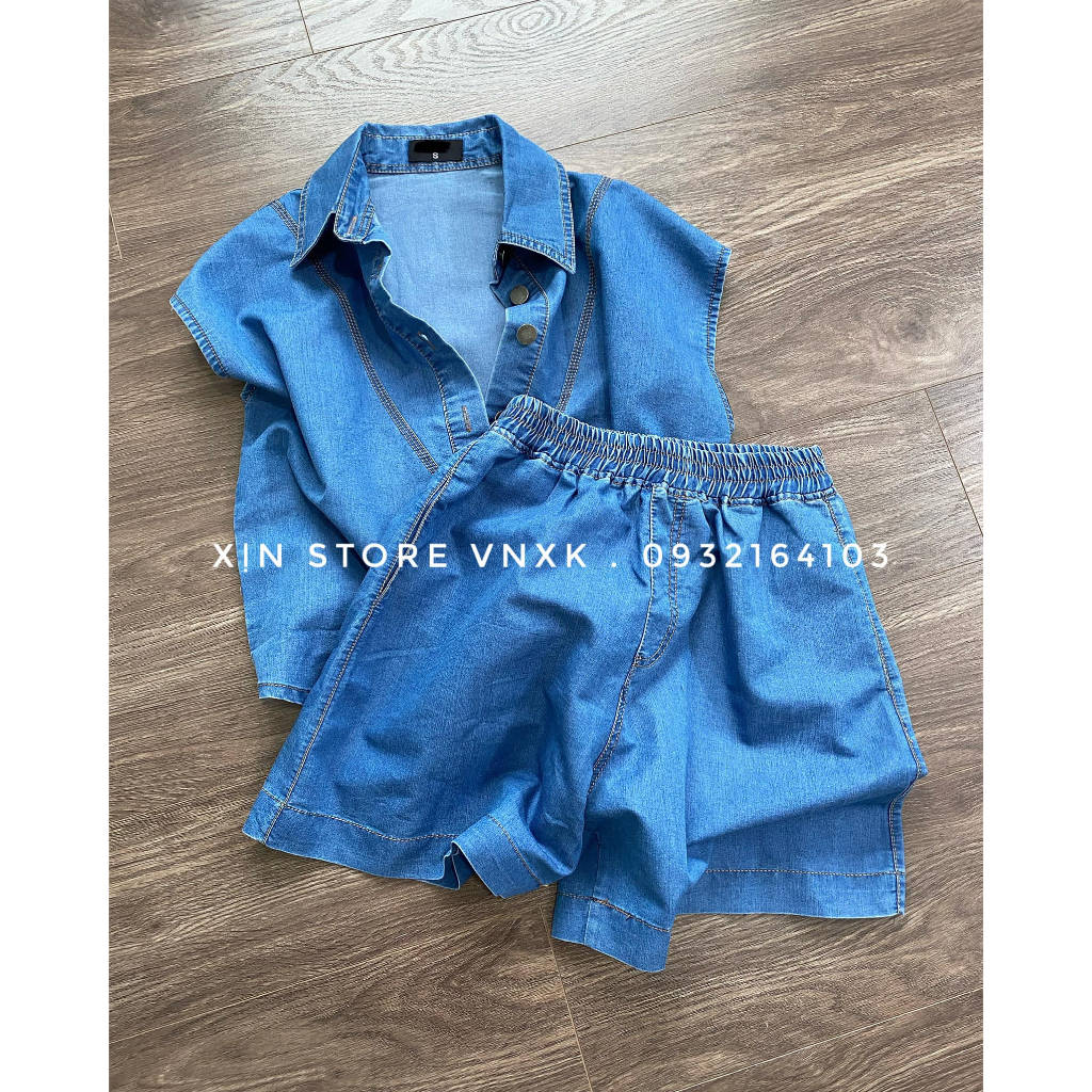 Set đồ nữ chất denim Xịn Store áo sát nách mix quần đùi sang chảnh 11082304