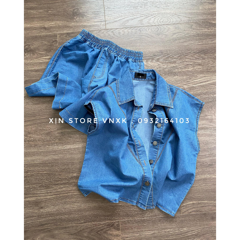 Set đồ nữ chất denim Xịn Store áo sát nách mix quần đùi sang chảnh 11082304