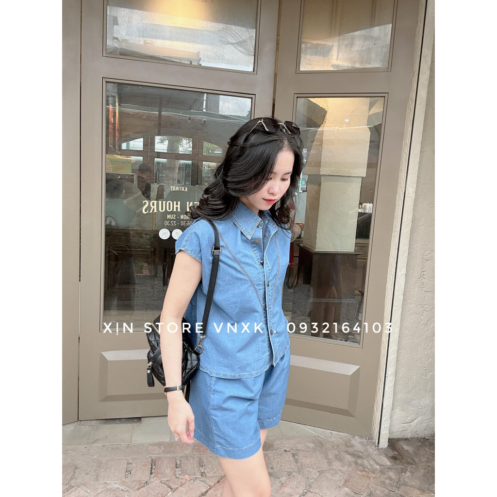 Set đồ nữ chất denim Xịn Store áo sát nách mix quần đùi sang chảnh 11082304
