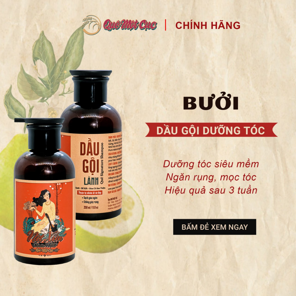 Dầu gội bưởi giảm rụng, mọc tóc thiên nhiên lành tính hiệu Quê Một Cục 350ml