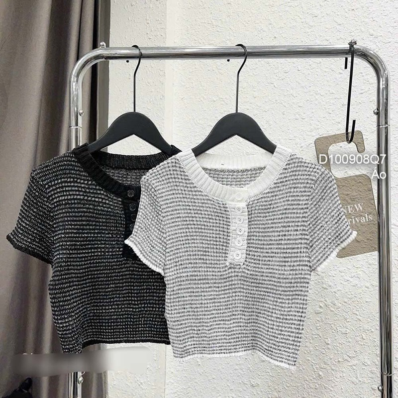 Áo len tay ngắn phối nút hàng QC! transstore