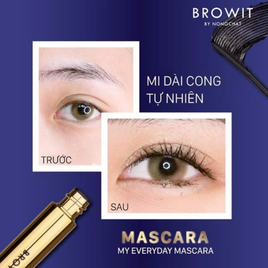 Combo Mascara Browit Nongchat Thái Lan + Bút Dạ Kẻ Mắt Nước Karadium Waterproof Brush Liner Black - Aura Skincare & BLan