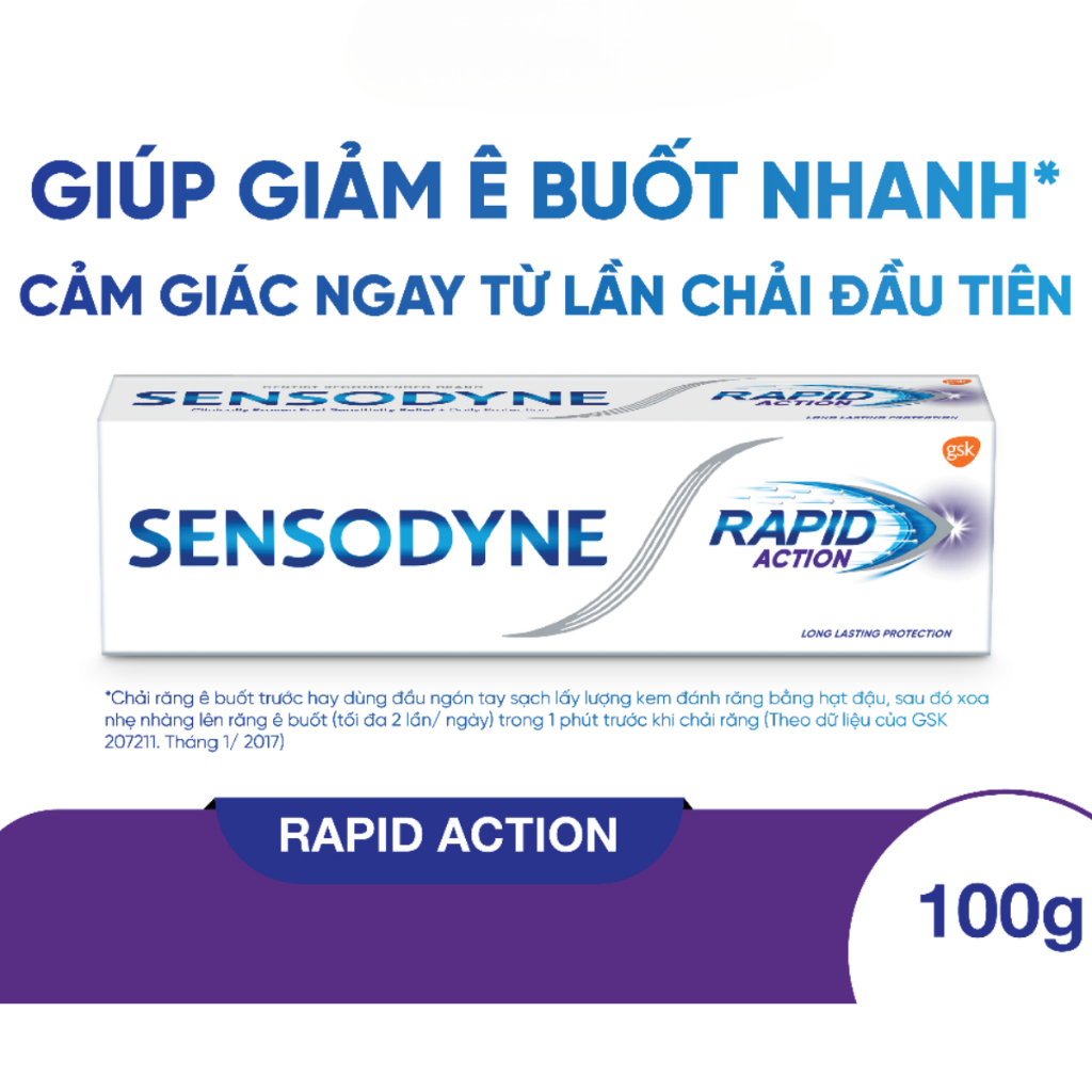 Kem đánh răng SENSODYNE Rapid Action/ Rapid Action Whitening - giúp giảm ê buốt nhanh, trắng sáng tự nhiên 100g
