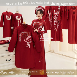 Áo dài cặp cưới hỏi cô dâu chú rể truyền thống màu đỏ adc05
