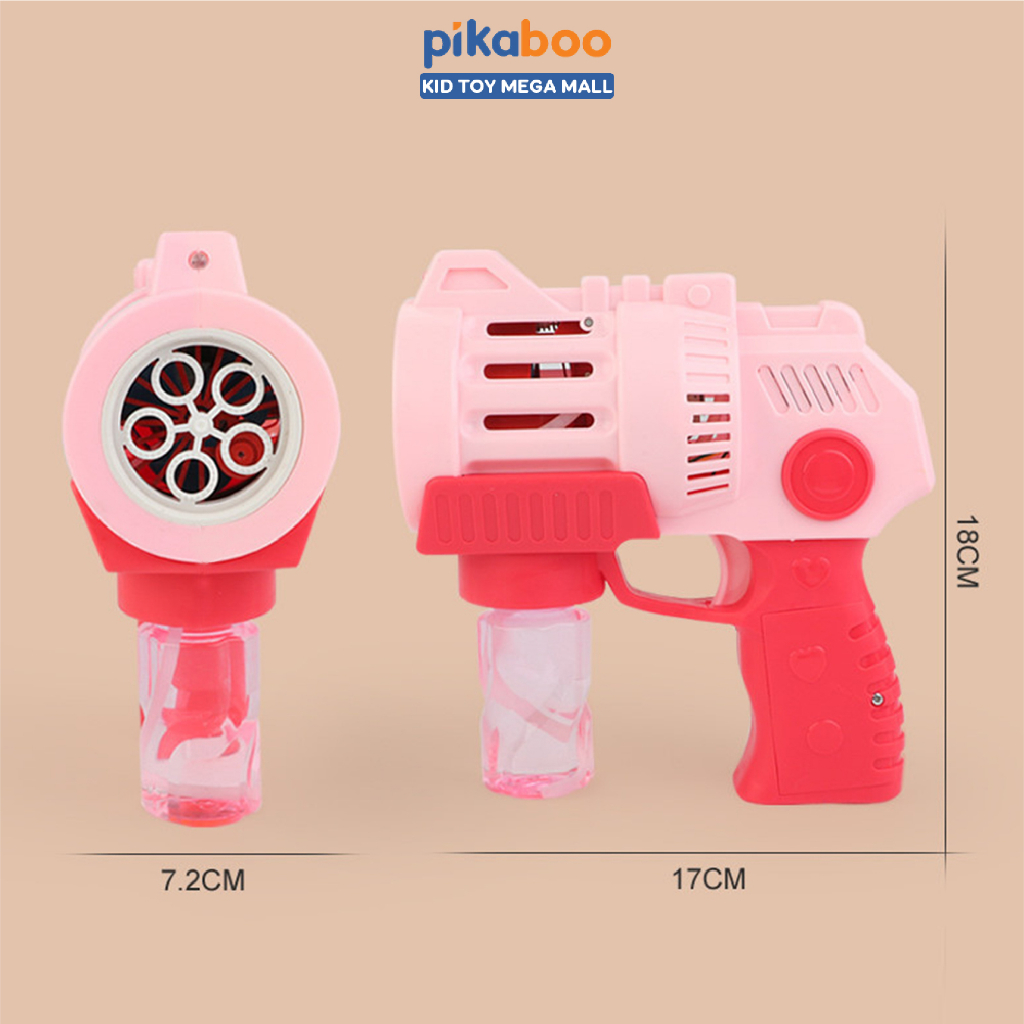 Máy bắn bong bóng xà phòng đồ chơi Pikaboo cho bé thiết kế 5 nòng cỡ bự cao cấp có đèn và nhạc, làm từ nhựa ABS cao cấp