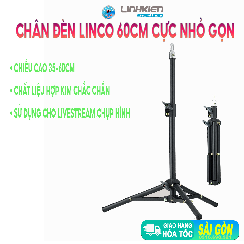 Chân Đèn Linco Mini Cao 60cm có thể gấp gọn 35cm Đèn Livestream Studio Nhỏ Gọn Tiện Lợi