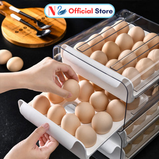 Khay đựng trứng tủ lạnh cao cấp 2 tầng 32 ô chứa nhỏ gọn thông minh, hộp đựng trứng , hộp đựng thực phẩm