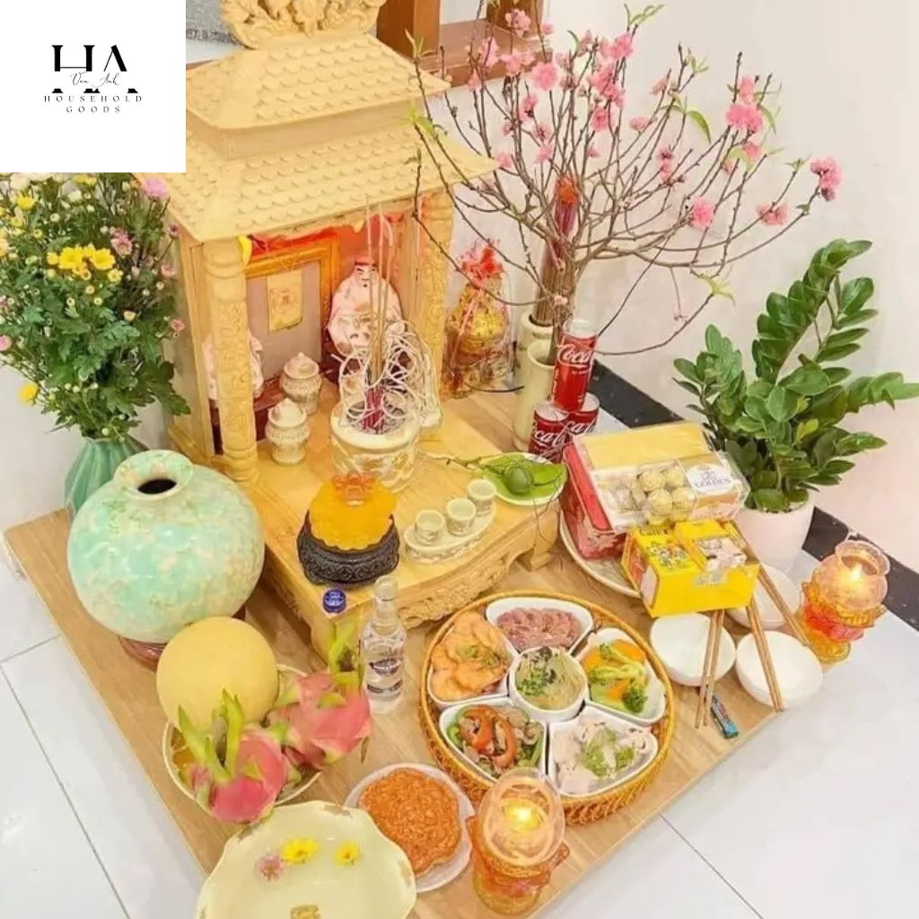 Bộ bát đĩa hoa mặt trời 5 cánh gốm sứ Bát Tràng cao cấp kèm khay mây