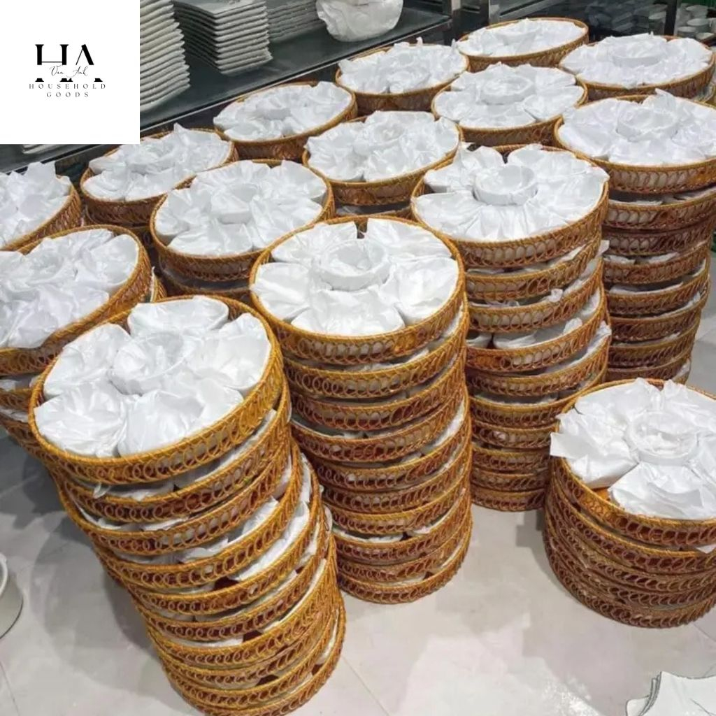 Bộ bát đĩa hoa mặt trời 5 cánh gốm sứ Bát Tràng cao cấp kèm khay mây