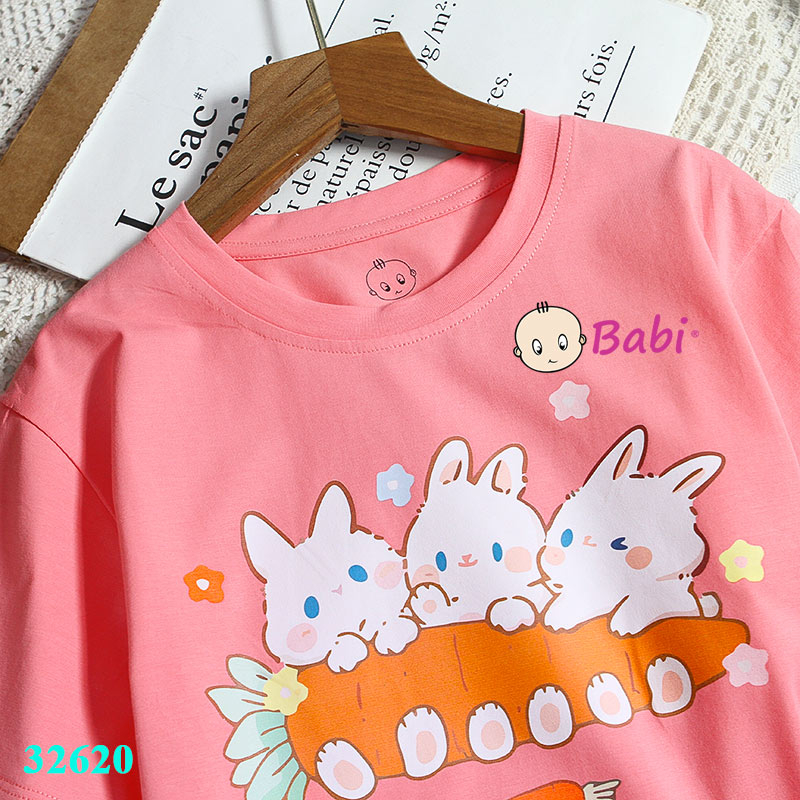 Áo croptop họa tiết hình thỏ xin xắn cho bé gái, Áo thun croptop phong cách Hàn Quốc size đại 15-45kg