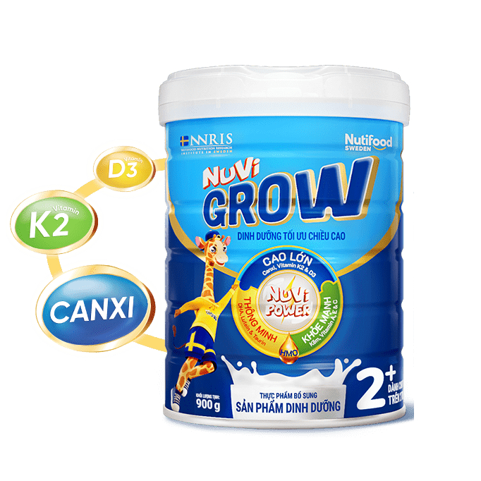 Sữa Nuvi Grow 2+ lon 900g - Dinh dưỡng tối ưu chiều cao, thông minh, khoẻ mạnh