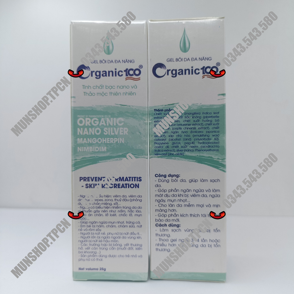 Gel bôi đa năng Organic 100 giúp làm ngừa và làm dịu mát da khi bị viêm da, ngứa ngáy, mụn nhọt tuýp 25g