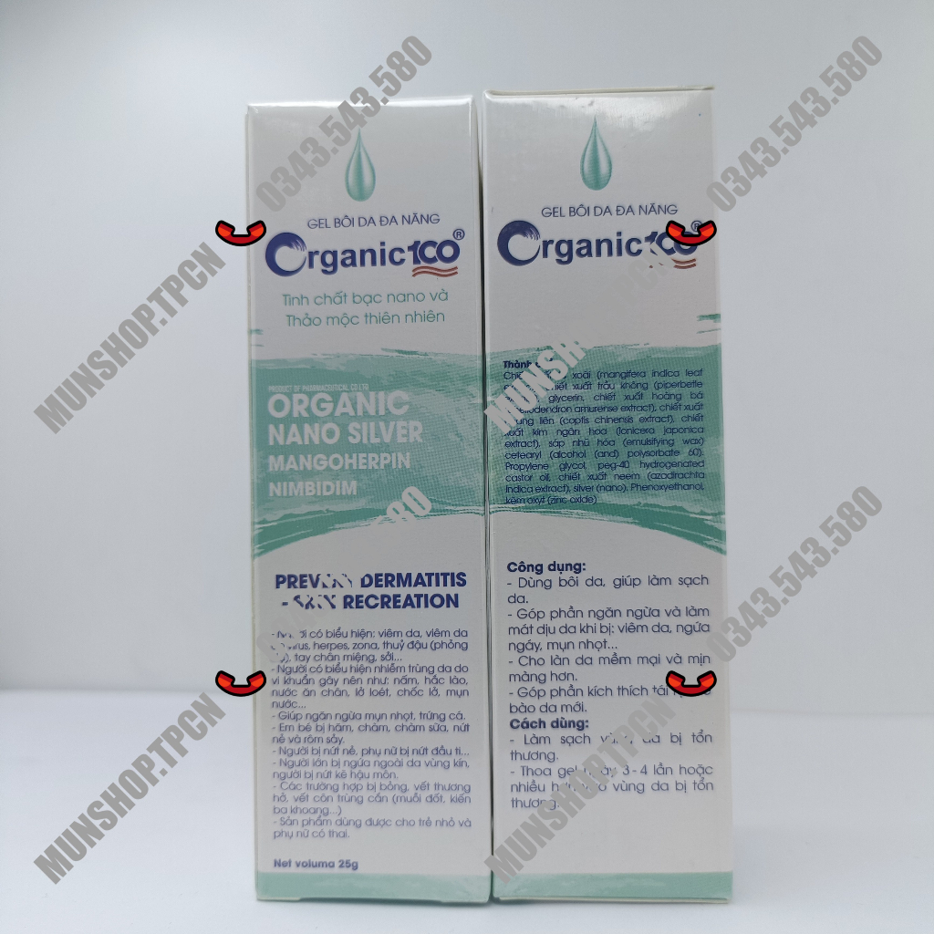 Gel bôi đa năng Organic 100 giúp làm ngừa và làm dịu mát da khi bị viêm da, ngứa ngáy, mụn nhọt tuýp 25g