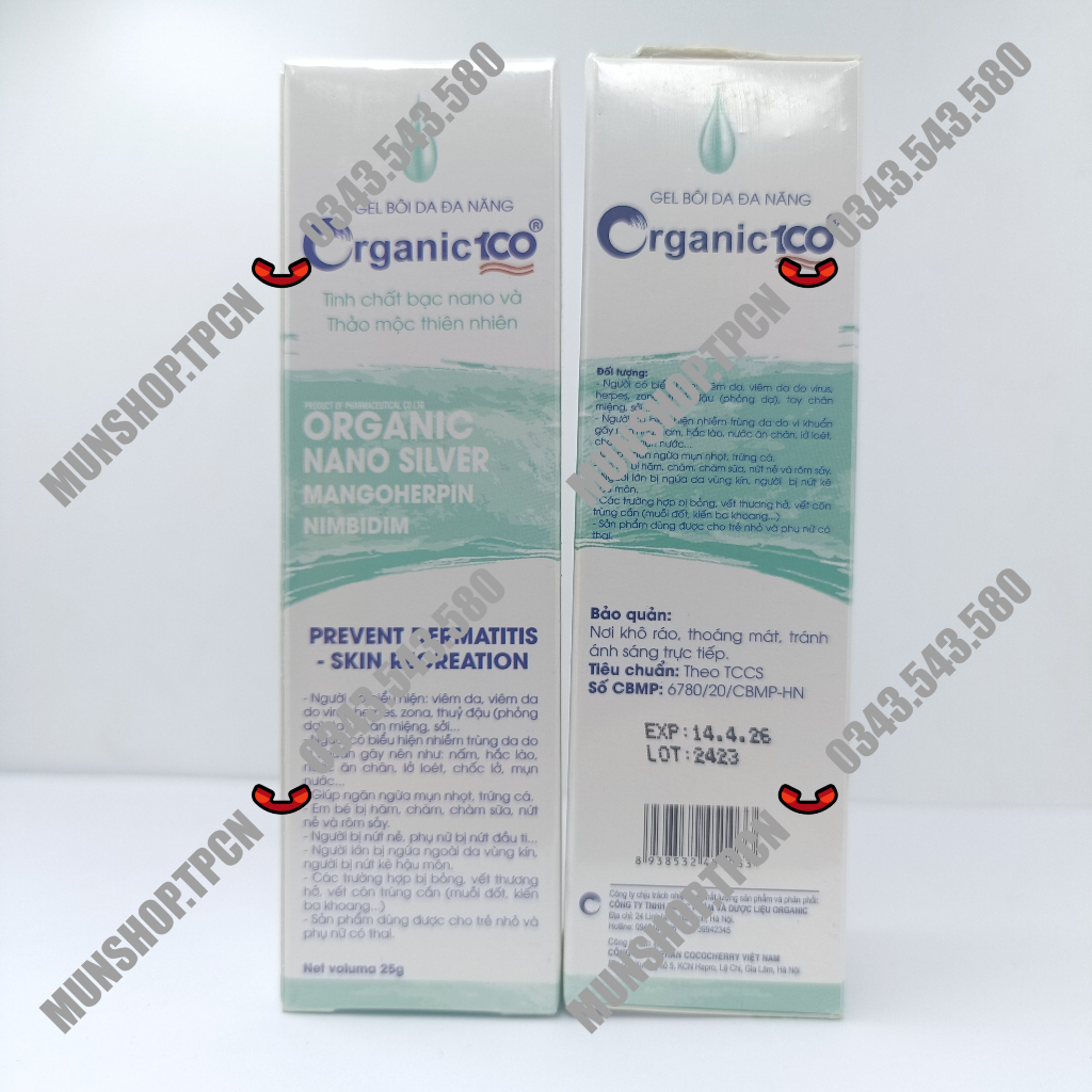 Gel bôi đa năng Organic 100 giúp làm ngừa và làm dịu mát da khi bị viêm da, ngứa ngáy, mụn nhọt tuýp 25g