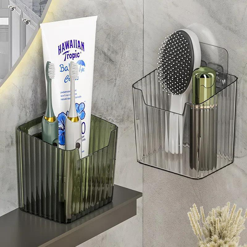 Hộp đựng đồ nhà tắm phòng bếp đa năng Chất liệu nhựa trong suốt kèm miếng dán tường