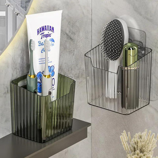 Hộp đựng đồ nhà tắm phòng bếp đa năng Chất liệu nhựa trong suốt kèm miếng dán tường