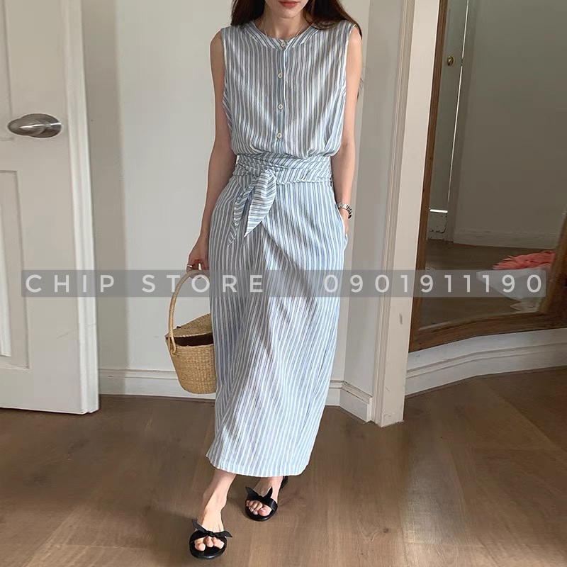 VÁY KIỂU XẾP EO KOREA STYLE THANH LỊCH KẺ SỌC NHÍ HÀNG CHUẨN