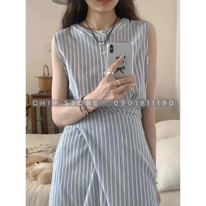 VÁY KIỂU XẾP EO KOREA STYLE THANH LỊCH KẺ SỌC NHÍ HÀNG CHUẨN