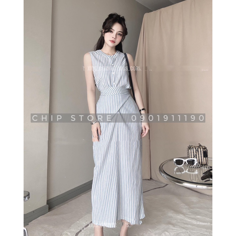 VÁY KIỂU XẾP EO KOREA STYLE THANH LỊCH KẺ SỌC NHÍ HÀNG CHUẨN