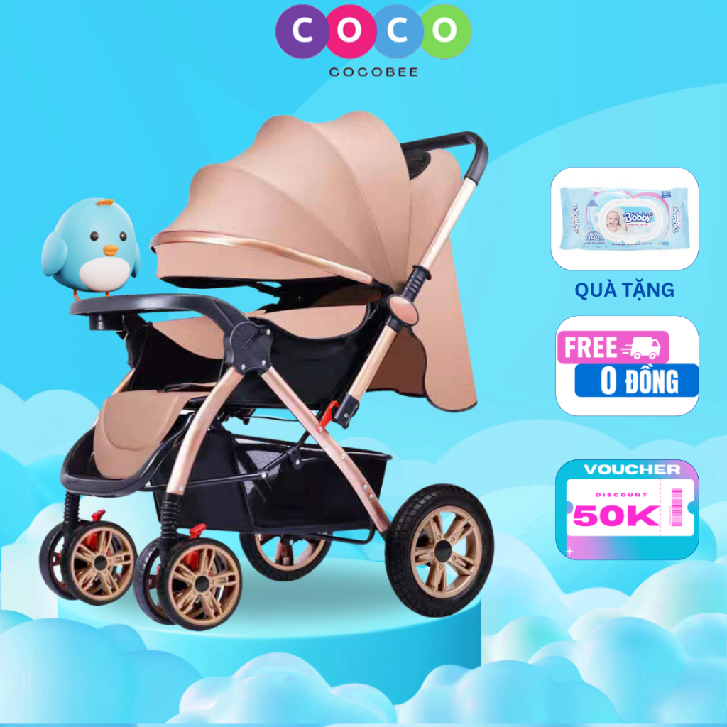 Xe đẩy em bé sơ sinh COCOBEE cao cấp gấp gọn hai chiều đa tính năng cho bé - Bảo hành 3 năm
