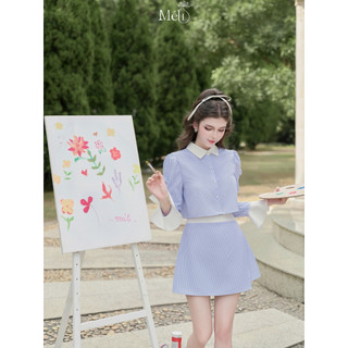 Áo croptop kẻ xanh phối trắng -Chân váy A ngắn kẻ xanh phối trắng -Chất liệu: Thô kẻ, phom dá