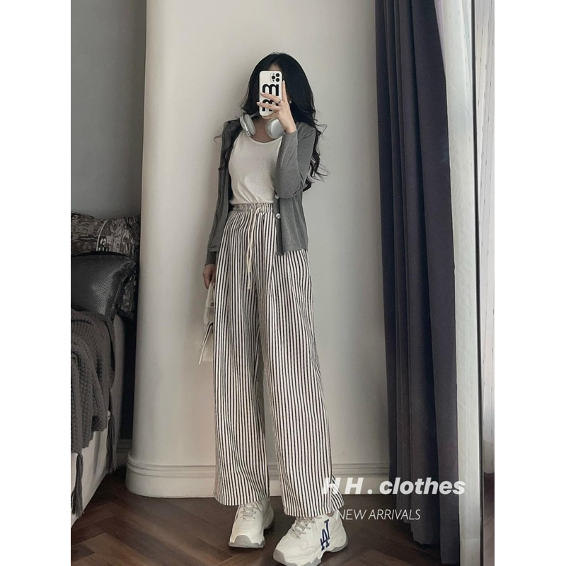 SET TĂM 3 MÓN ÁO KHOÁC XÁM QUẦN XUÔNG KẺ SỌC