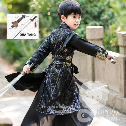 Hán phục nam màu đen cho bé + tặng phụ kiện như hình
