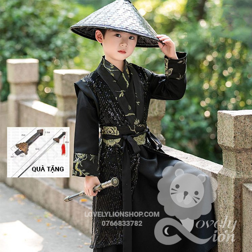 Hán phục nam màu đen cho bé + tặng phụ kiện như hình
