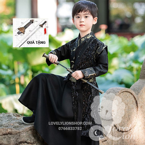Hán phục nam màu đen cho bé + tặng phụ kiện như hình